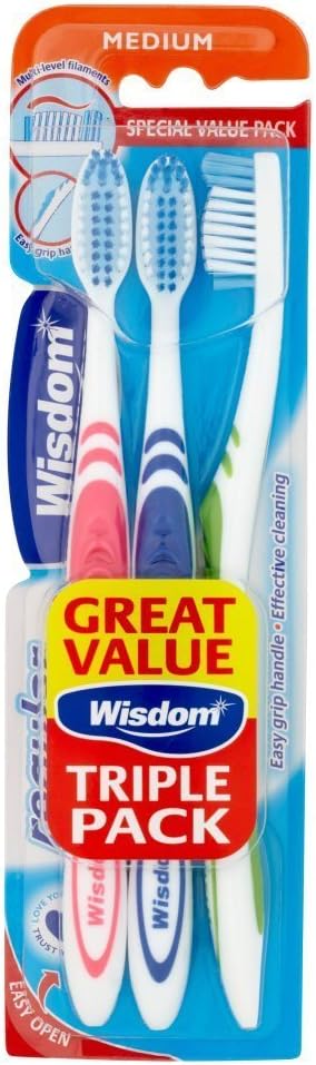 Wisdom Regular Plus Medium Toothbrushes - Triple Pack