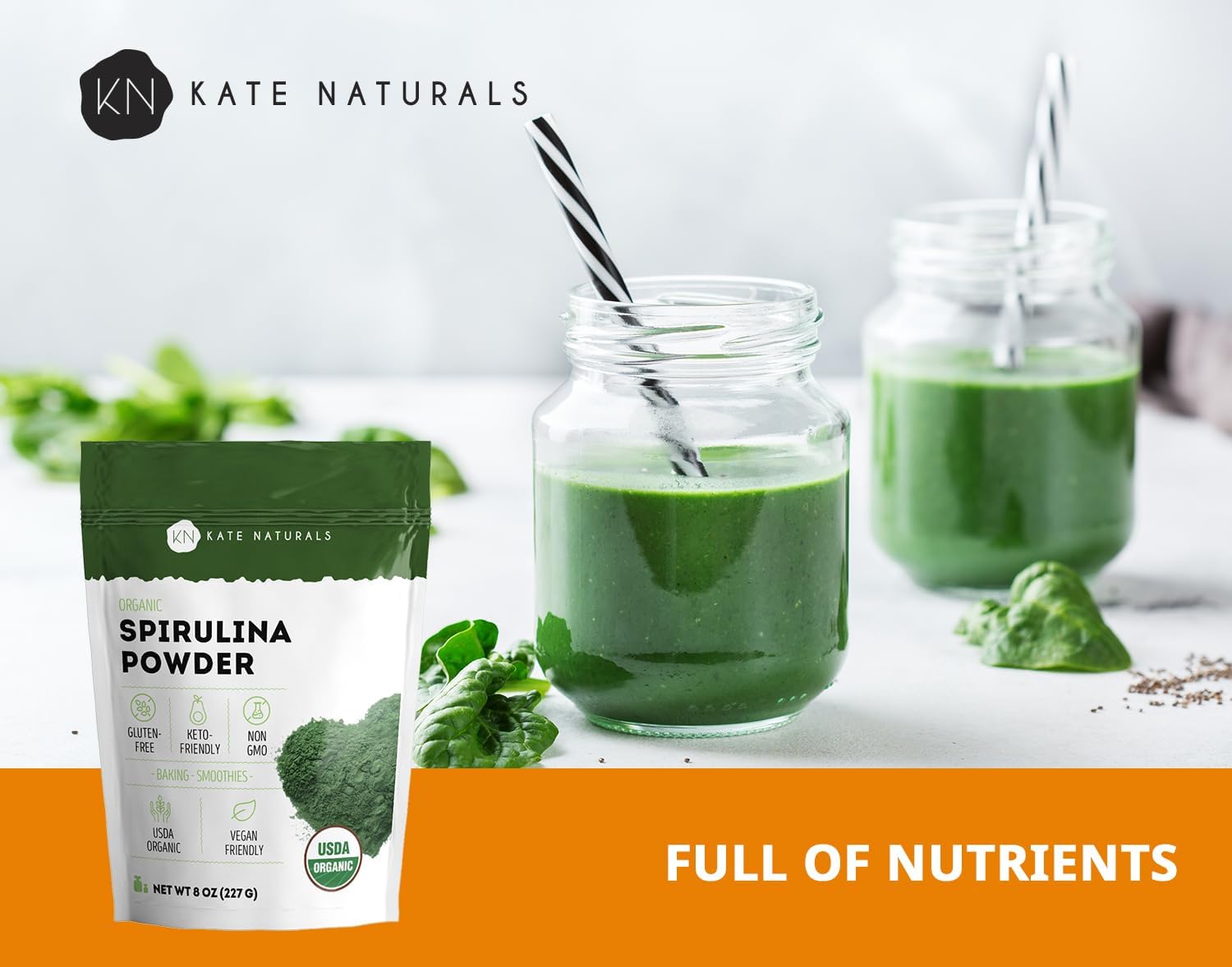 Kate Naturals Organic Spirulina Powder for Immune Support and Antioxidants. Nutrient Dense Superfood Supplement (8 oz, USDA Certified, Non-GMO, Gluten- Free) : Health & Household