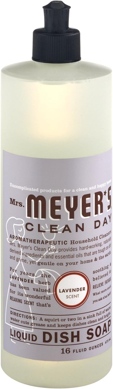 Mrs. Meyer's Clean Day Liquid Dish Soap, Cruelty Free Formula, Lavender Scent, 16 oz- Pack of 6