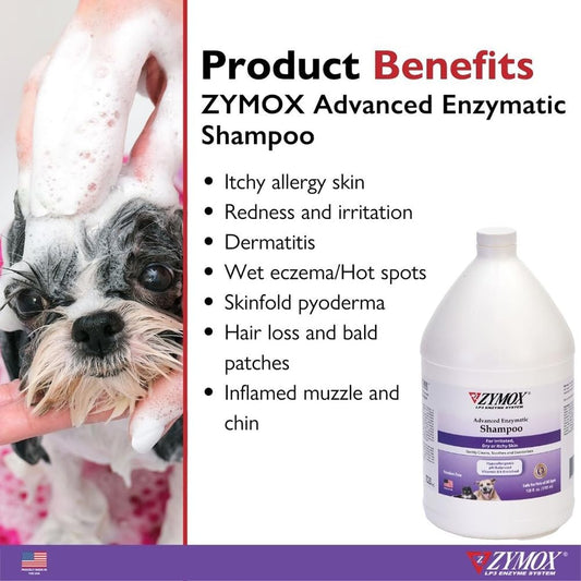 Zymox Advanced Enzymatic Shampoo, 1 Gal. - For Pets & Animals Of All Ages: Cleans, Refreshes, Hydrates & Nourishes Dry Skin & Coat