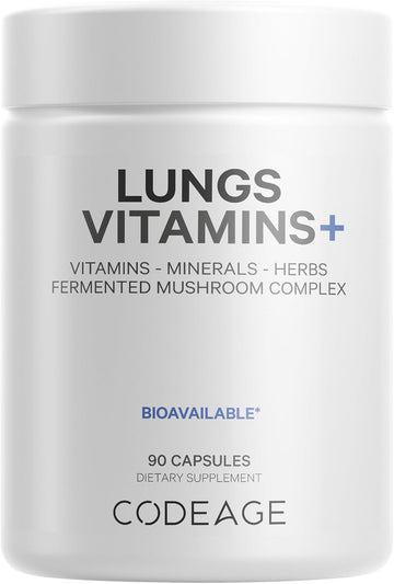 Codeage Lungs Vitamins, A, C, D, E, B6, Milk Thistle Lung Supplement, Zinc & Magnesium, Cordyceps, Reishi, Ginger, Peppermint Leaf Organic Herbs Cleanse, Breathing, Respiration - Non-Gmo - 90 Capsules