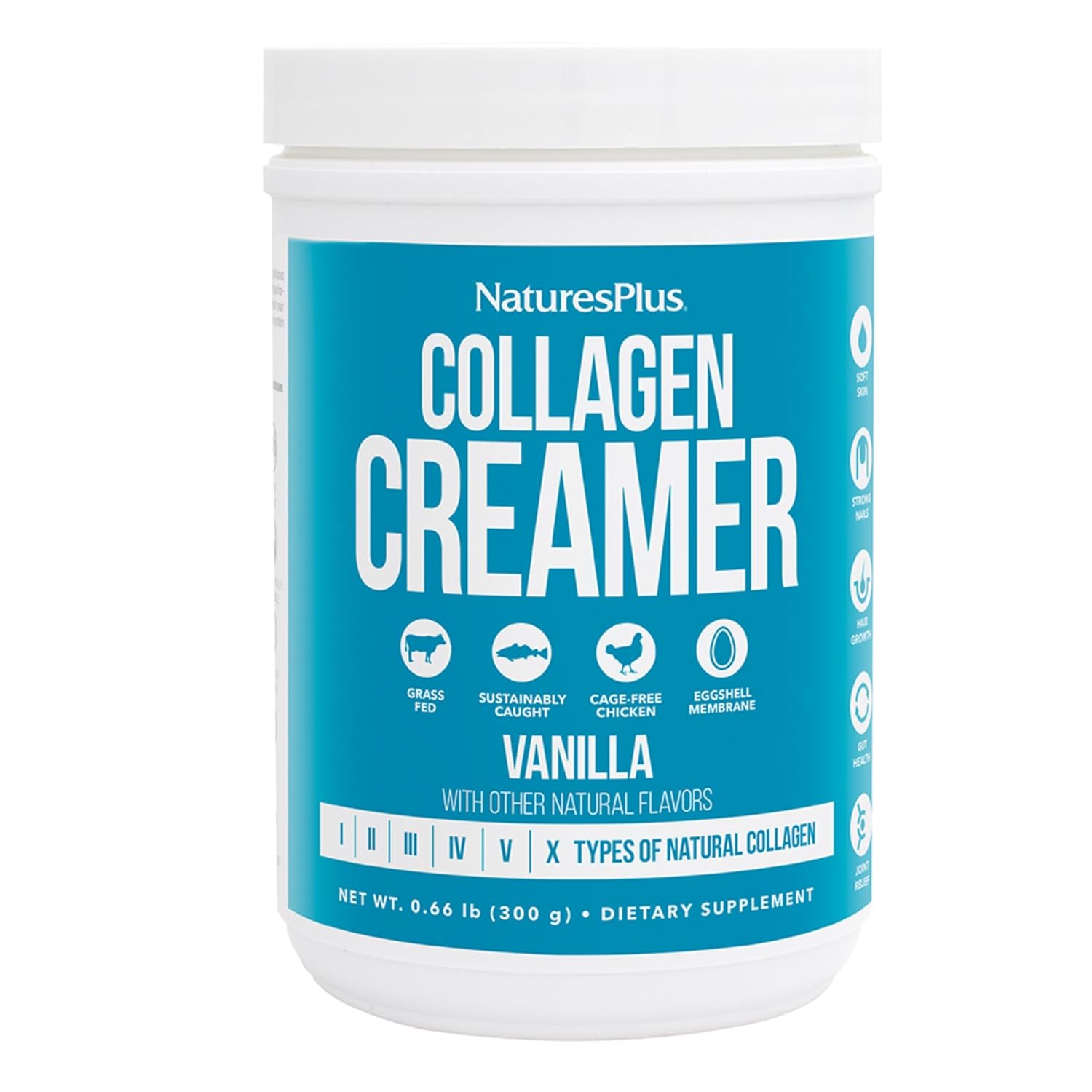 Naturesplus Collagen Creamer, Vanilla - 0.66 Lb Powder - Hair, Skin, Nail & Joint Health, Immune System Support - Non-Gmo, Gluten Free - 12 Servings