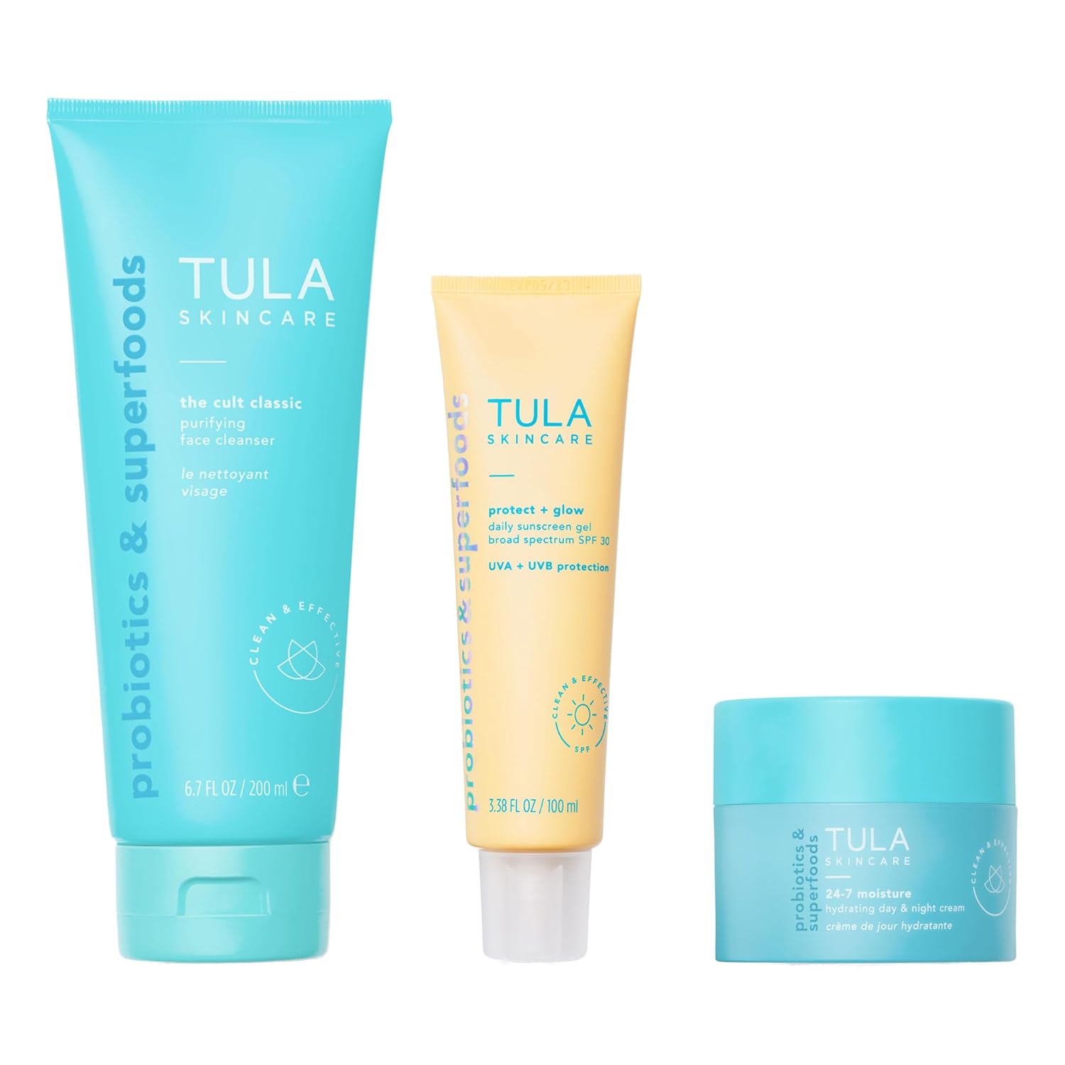 Tula Skin Care Everyday Glow - Essentials Set, Includes Cult Classic 6.7 Oz, Protect + Glow Spf 30 3.38 Oz, & 24/7 Moisture Hydrating Day & Night Cream 1.5 Oz, 3-Piece Kit