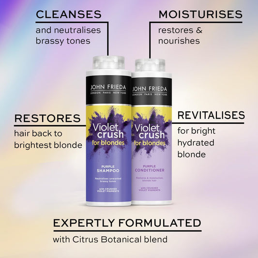 John Frieda Violet Crush Purple Shampoo And Purple Conditioner Bundle, 2 X 500 Ml, Neutralising And Toning Shampoo And Conditioner