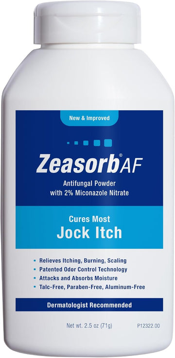 Zeasorb Super Absorbent Antifungal Treatment Powder For Jock Itch, Dermatologist Recommended, Attacks & Absorbs Moisture, Patented Odor Control Technology, With Bentonite Clay And Aloe, 2.5 Oz Bottle