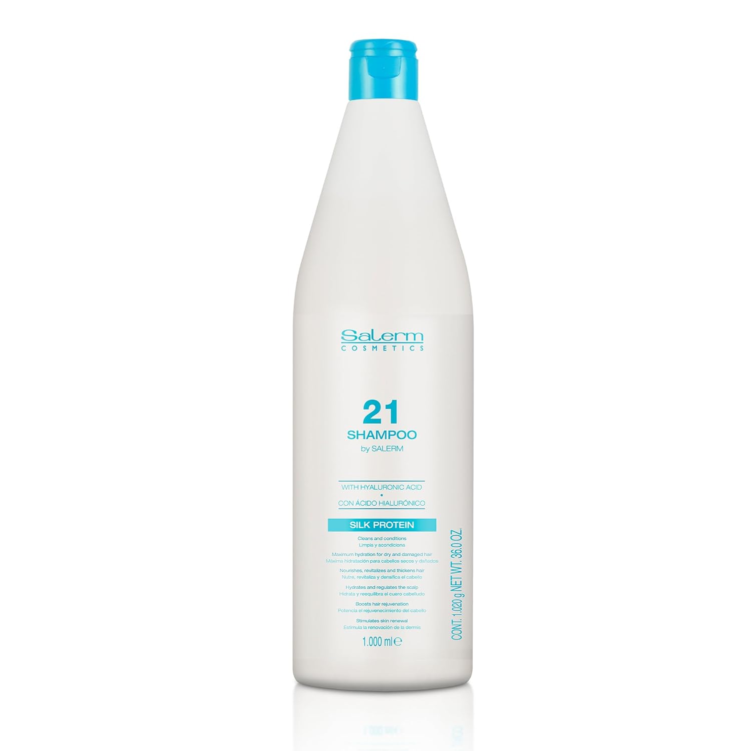 Salerm - Hydrating Shampoo 21 Silk Protein - 1000 Ml - For Dry And Damaged Hair - With Silk Proteins - Nourishes, Repairs, And Revitalizes Hair - Heat Protection