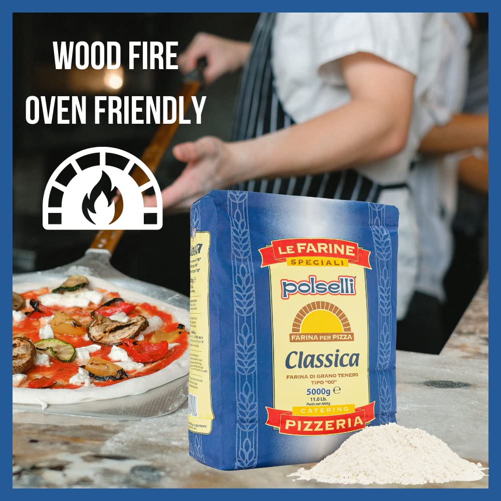 Classica, Tipo "00" Double Zero Flour Extra Fine, 11 Lbs (5 Kg), Neapolitan Italian Pizza, Bread, Pasta, And More, All Natural, Unbleached, Unbromated, No Additives, Polselli
