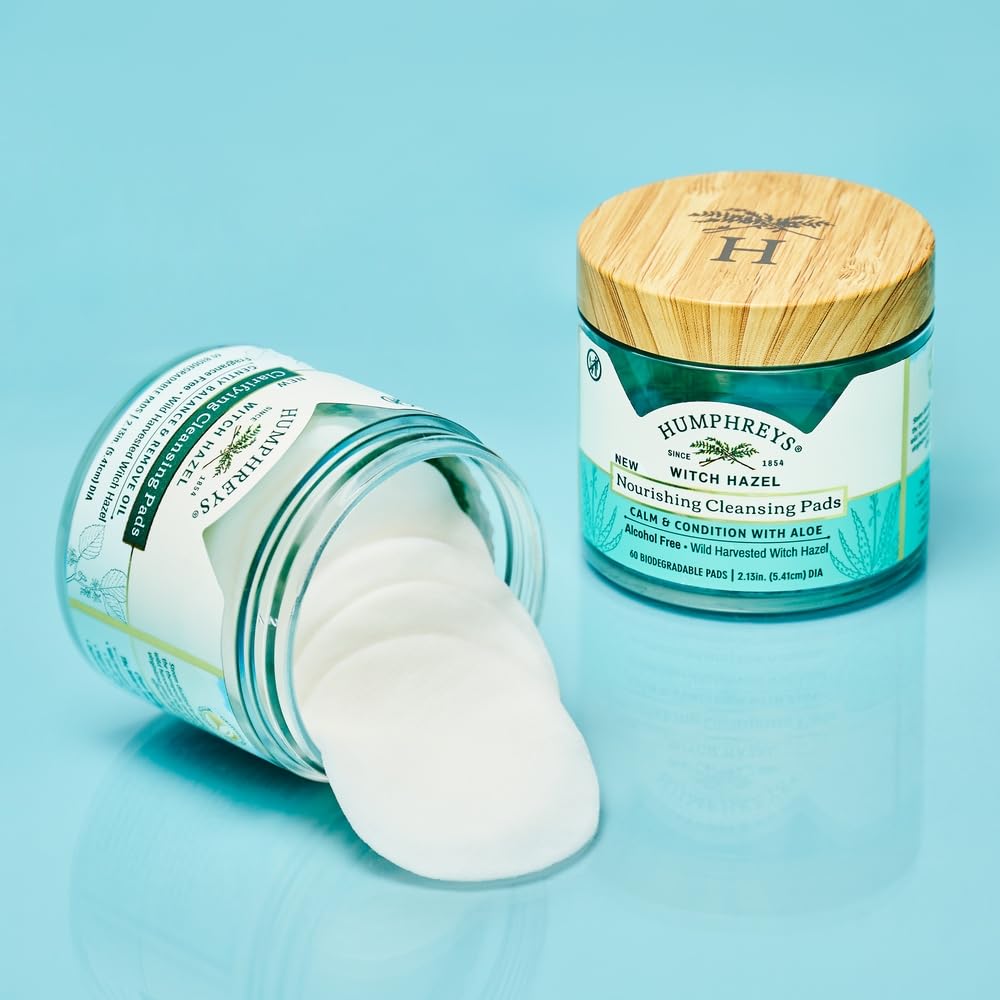 Humphreys Witch Hazel Nourishing Cleansing Pads | Wild Harvested Witch Hazel & Aloe | Hydrating, Natural Alcohol-Free Formula | 60 Rounds