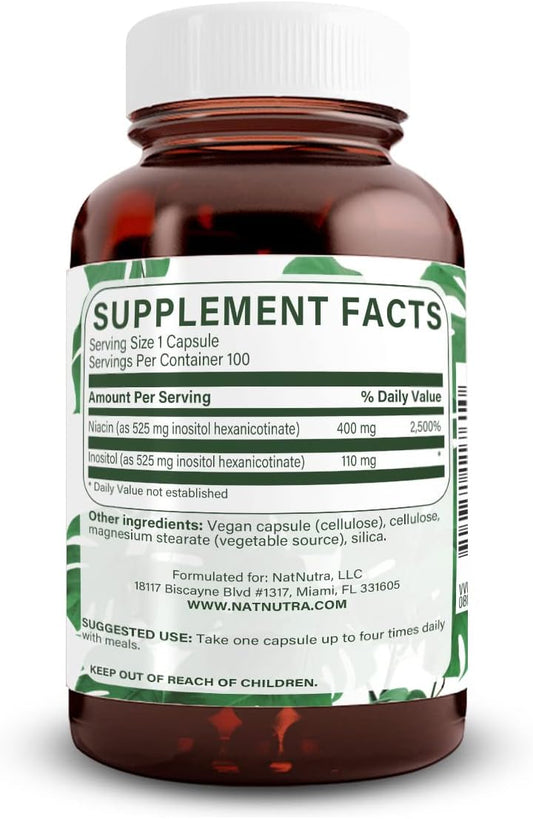 Natural Nutra No Flush Niacin, Vitamin B3 Supplement, Helps Heart Health, Promotes Skin Texture, Helps Boost Energy Level 525 Mg, 100 Capsules