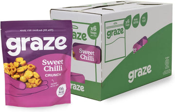 Graze Sweet Chilli Crunch - Vegan Savoury Healthy Snacks Sharing Bags, High In Fibre, Natural Flavours - Packaging May Vary - (6 X 100G Sharing Bags)