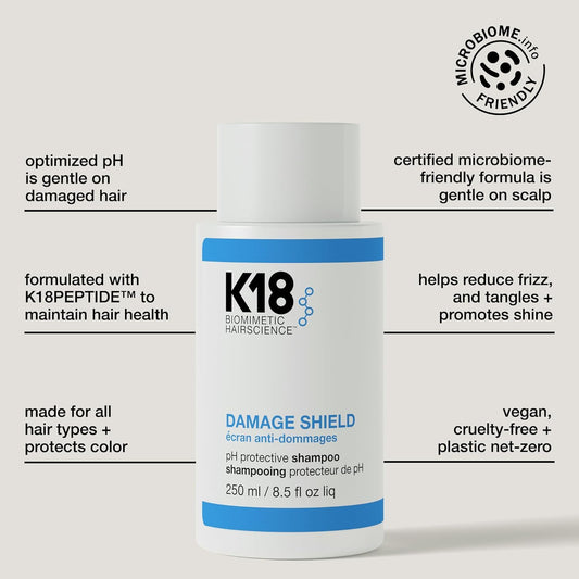 K18 Damage Shield Shampoo & Conditioner, Smoothing & Protective From Environmental Stressors, Maintains Hair Health, 8.5 Fl Oz X2