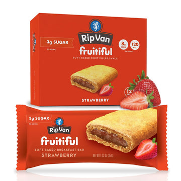 Rip Van Fruitiful Strawberry Breakfast Bars - Healthy Snack Bar Filled With Real Fruit - Soft Baked Breakfast Bars - Kids Breakfast - Low Sugar - Diabetic Snacks (12 X 1.24Oz Bars)