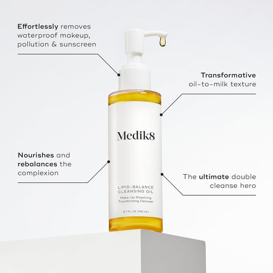 Medik8 Lipid-Balance Cleansing Oil - Oil Based Facial Cleanser - Reveals Radiant Complexion Without Stripping Vital Moisture - 4.7 Oz