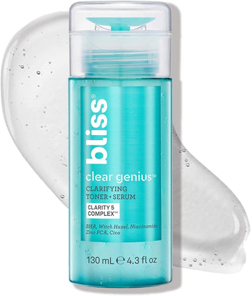 Bliss Clear Genius Clarifying Toner + Serum - 4.3 Fl Oz - Purifies Pores, Tones, Calms & Clears Skin - Salicylic Acid, Niacinamide & Witch Hazel - Clean Paraben Free - Vegan & Cruelty-Free