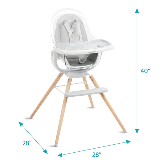 Munchkin® 360° Cloud™ Baby And Toddler High Chair With Clear Seat And 360° Swivel, White And Grey With Wooden Legs