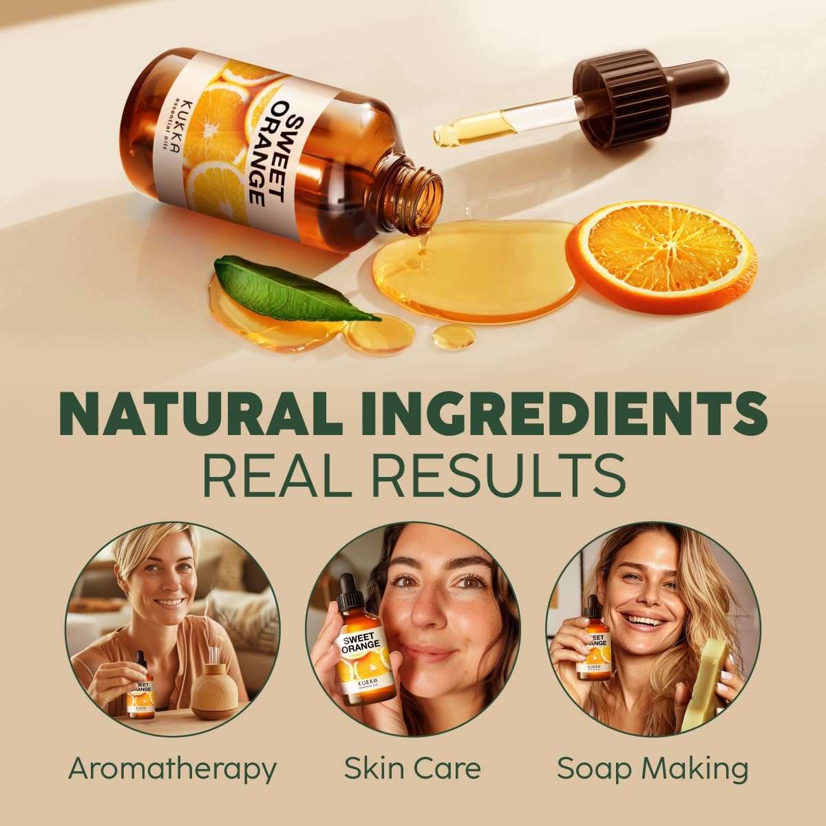 Kukka Sweet Orange Essential Oil for Diffuser - 100% Natural Sweet Orange Essential Oils for Skin Use - Sweet Orange Oil Essential Oil for Aromatherapy - Soap Making Scent & DIY (4 Fl Oz) : Health & Household