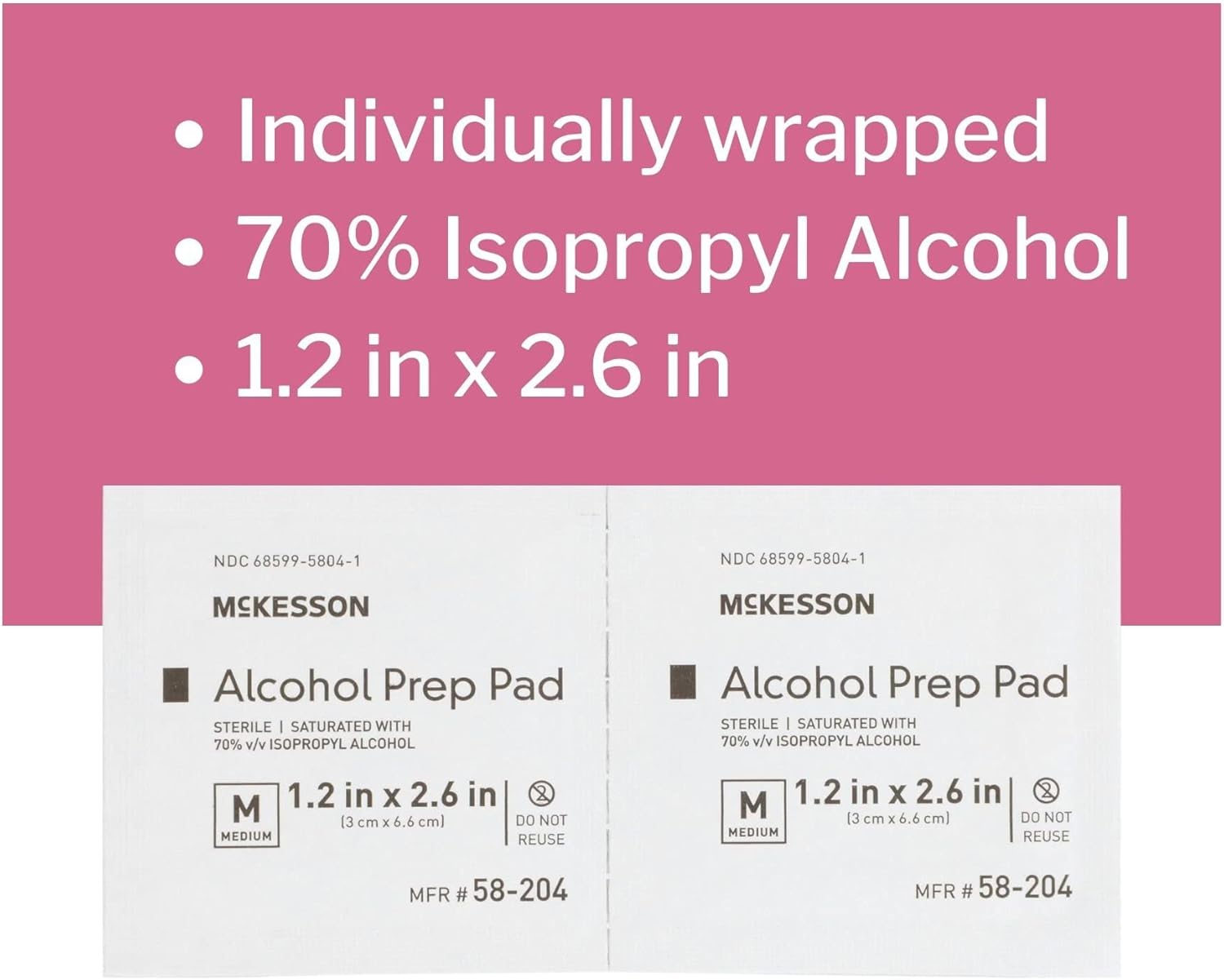 McKesson Alcohol Prep Pads, Sterile, Individual Packet, Medium, 200 Count, 1 Pack : Health & Household