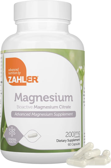 Zahler - Magnesium Supplement Capsules 200 Mg (60 Count) Certified Kosher Bioactive Magnesium Citrate For Max Absorption - Natural Magnesium Mineral For Men & Women - Best Magnesium Supplements