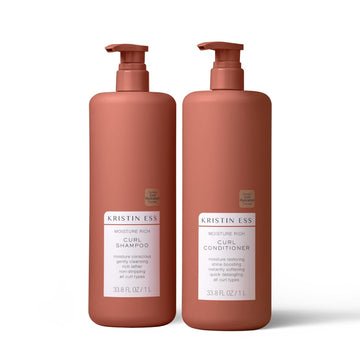 Kristin Ess Hair Curl Shampoo And Conditioner Set For Curly Hair - Moisturizing, Anti Frizz, Silicone Free Shampoo And Conditioner - 1 Liter - 2A-4C Hair