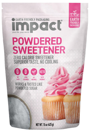 Impact - Powdered Sweetener: White Allulose Monk Fruit Blend - Zero Calorie, Zero Carb, Keto-Friendly, 1:1 Sugar Substitute - Bake & Cook Guilt-Free - 15Oz