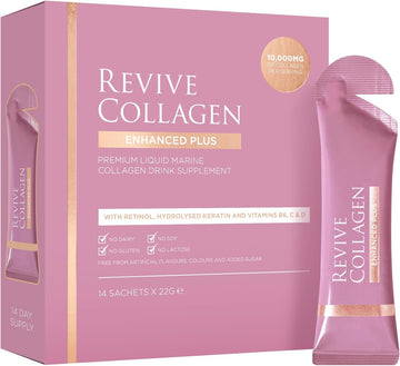 Revive Collagen Enhanced Plus 10,000Mg Hydrolysed Marine Collagen Drink With Added Vitamin A & C For Healthy Skin, Hair, Nails & Joints | Tropical Flavour | 14 X Sachets