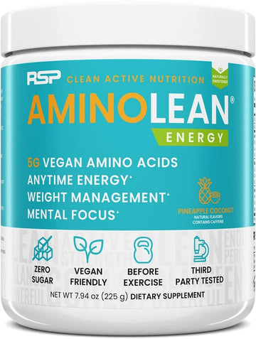 Rsp Vegan Aminolean – All-In-One Natural Pre Workout, Amino Energy, Weight Management With Vegan Bcaas, Complete Vegan Preworkout Powder, Pineapple Coconut