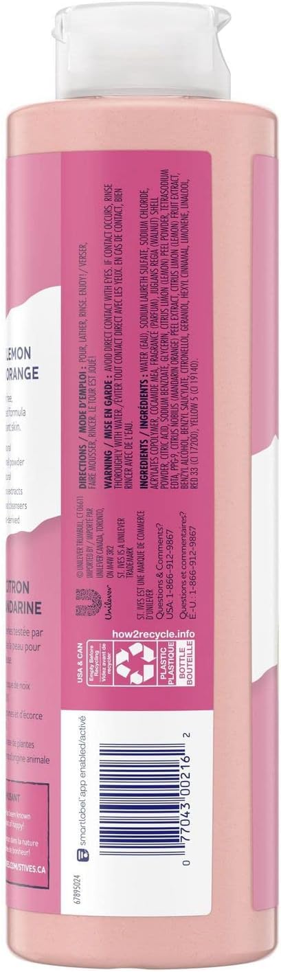 St. Ives Radiant Skin Exfoliating Shower Gel (650Ml) Pink Lemon And Mandarin Orange Made With Plant-Based Cleansers & 100% Natural Extracts 16 Oz Body Wash
