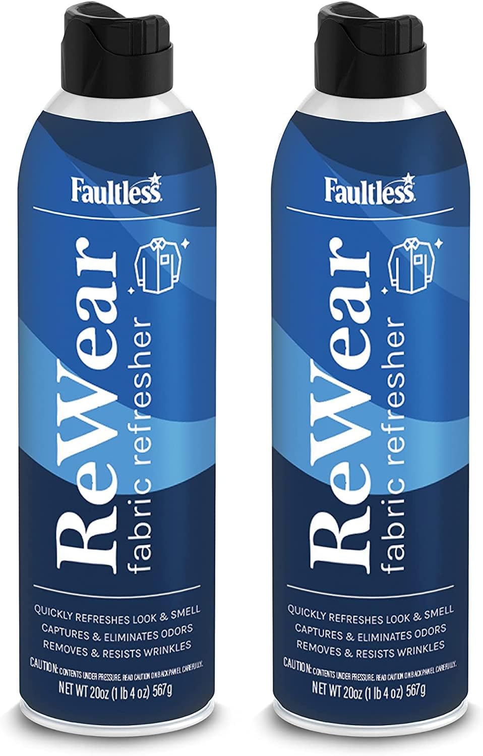 Faultless ReWear Dry Wash Spray for Clothing – Wrinkle Remover, Fabric Refresher Spray, Captures Odors – Like Dry Shampoo for Clothes: Fresh Look W/Out Laundry, 20oz 2 Pack