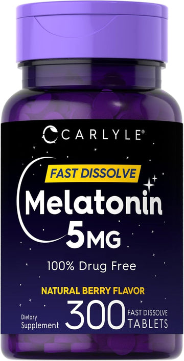 Carlyle Melatonin 5 Mg Fast Dissolve 300 Tablets | Berry Flavor | Vegetarian, Non-Gmo Supplement