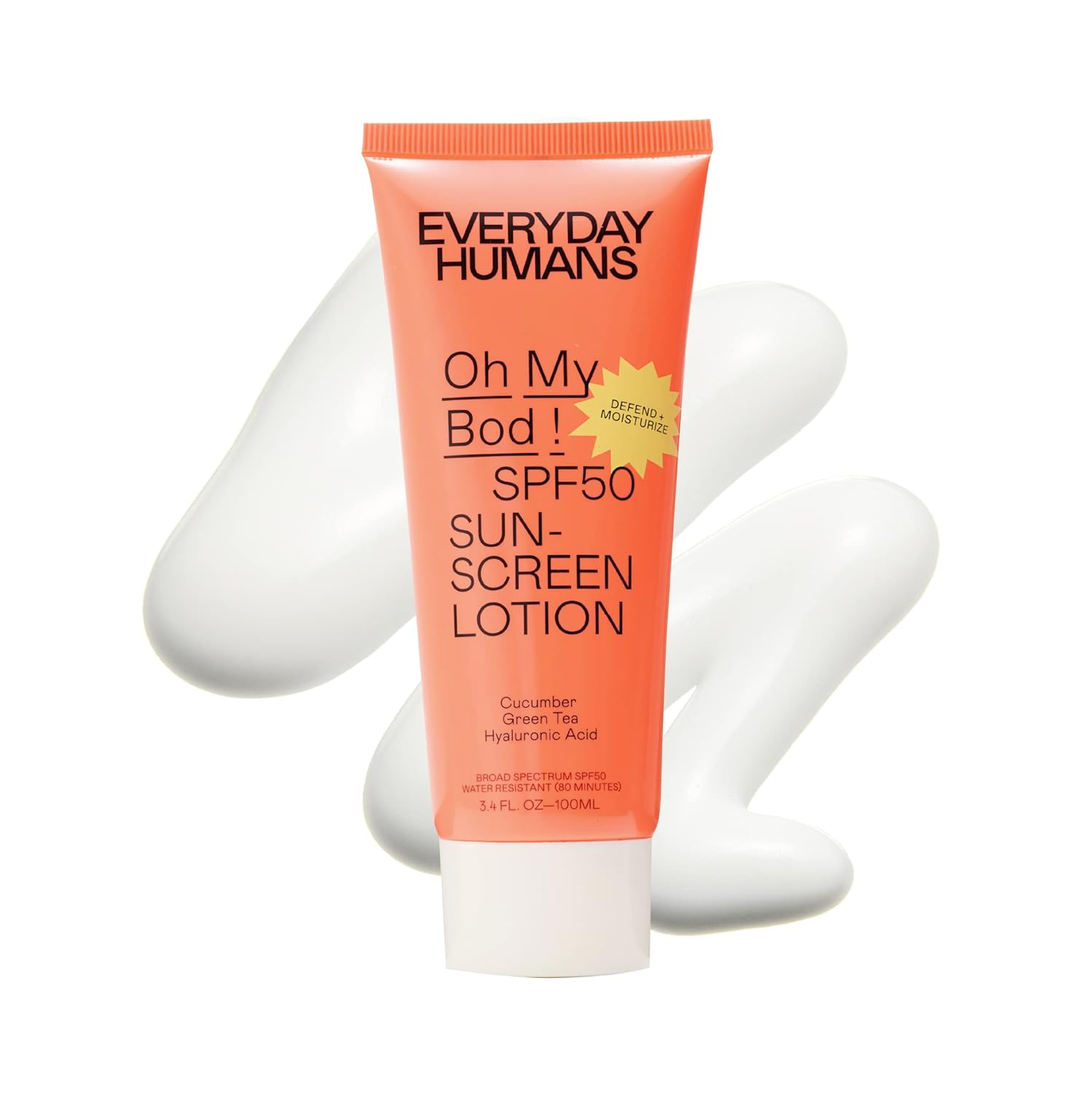 Everyday Humans Oh My Bod SPF50 Sunscreen Body Lotion 3.4 oz | Travel Ultra Light & Invisible SPF | Sweat & Water Resistant | Doesn't Sting Eyes | UVA/UVB Broad Spectrum Protection | Oxybenzone Free