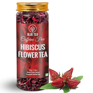 Blue Tea - Hibiscus Tea - 1.76 Oz - 50+ Cups - Loose | Skin Glow Enhancing Tea | Herbal Tea - Flower Based - Non-Bitter - Caffeine Free - Tangy Flavor - Natural Ingredients | Food Grade Pet Jar