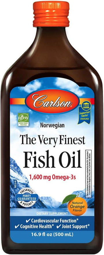 Carlson - The Very Finest Fish Oil, 1600 mg Omega-3s, Liq Fish Oil Supplement, Norwegian Fish Oil, Wild-Caught, Sustainably Sourced Fish Oil Liq, Orange, 16.91   (Pack of 2)