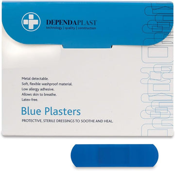 Dependaplast Food Area Blue Plasters With High Visibility And Metal Detection Properties, Easily Detectable, Individually Wrapped 4 Cm X 2 Cm, Blue (Pack Of 100)