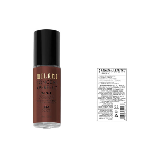 Milani Conceal + Perfect 2-In-1 Foundation + Concealer For A Flawless Complexion, Under Eye Corrector, Cover Redness And Imperfections, Waterproof And Sweatproof - Cocoa