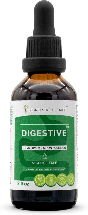 Secrets Of The Tribe Digestive - Alcohol-Free, Glycerite Wormwood, Anise, Artichoke, Milk Thistle, Peppermint, Cardamom. Tincture, Herbal Extract Healthy Digestion Formula 2 Oz