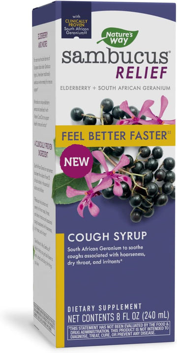 Nature'S Way Sambucus Relief Cough Syrup With Elderberry, Vitamin C, Zinc And South African Geranium, Immune Support*, 8 Fl. Oz