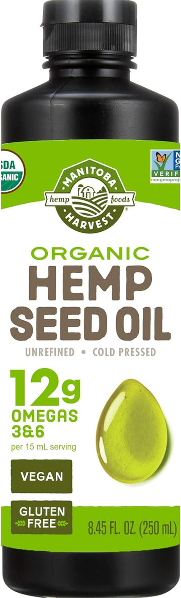 Manitoba Harvest Organic Hemp Oil, Cold Pressed, 12G Of Omegas 3&6 Per Serving, Non-Gmo, 8.45 Fl Oz