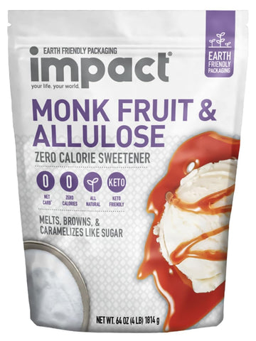 Impact - Monk Fruit Allulose Sweetener - Crystalized Blend - Zero Calorie, Keto Friendly Sugar Substitute - Baking Essential With Plastic-Free Packaging - 4Lbs