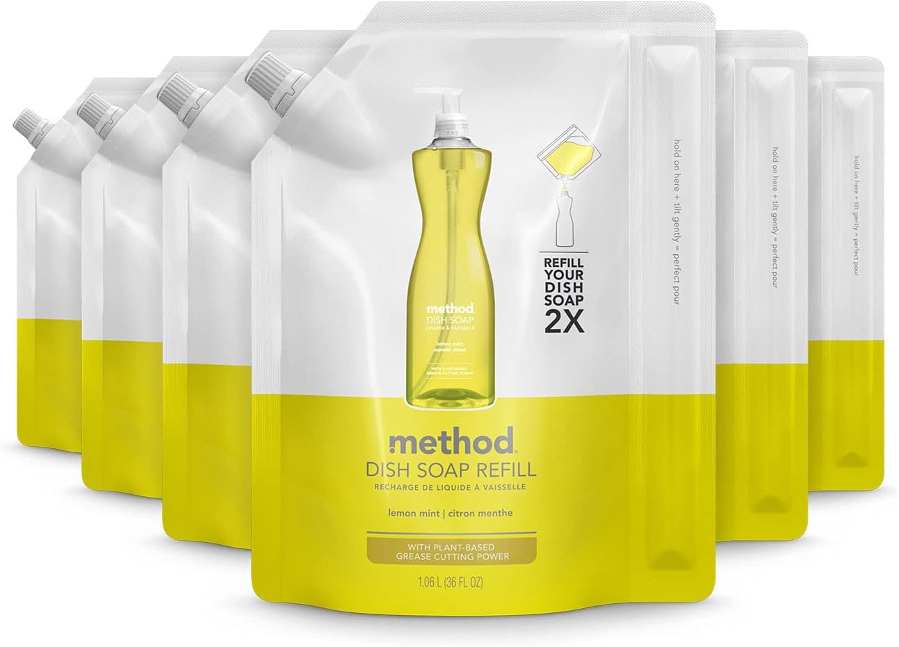 Method Gel Dish Soap Refill, Lemon Mint, Biodegradable Formula, Tough On Grease, 36 Fl Oz (Pack Of 6)