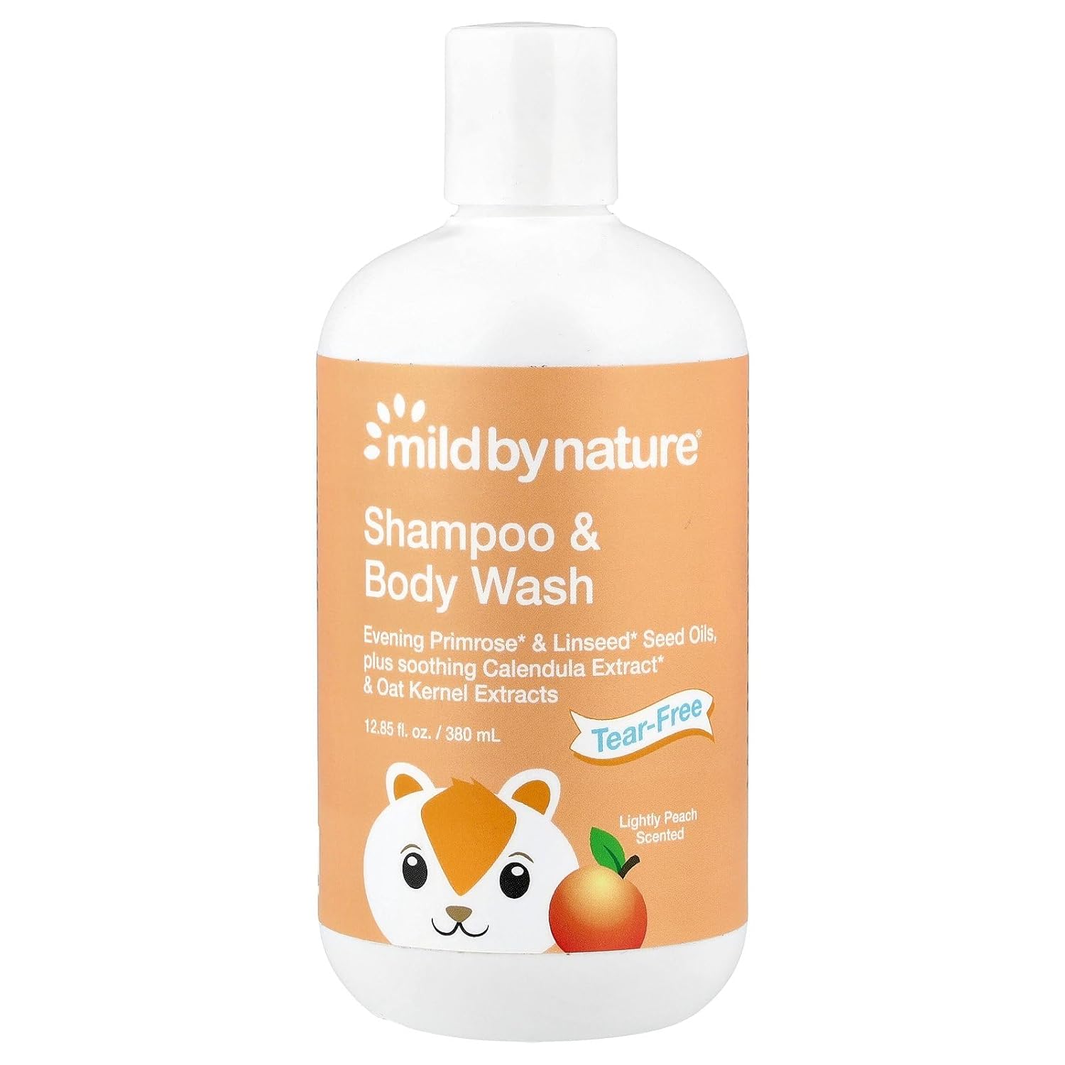 Tear-Free Baby Shampoo & Body Wash By Mild By Nature - For All Skin Types - With Soothing Evening Primrose Oil Plus Calendula Extract - Paraben & Sulfate Free - Peach Scent - 12.85 Fl Oz (380 Ml)