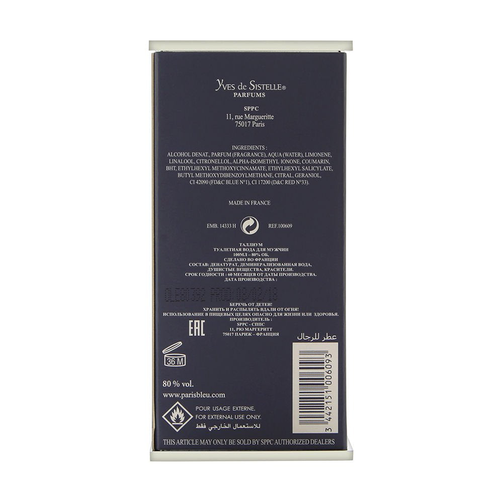 Yves De Sistelle Thallium For Men 3.3 Ounce Edt Sp : Paris Bleu Thallium : Beauty & Personal Care