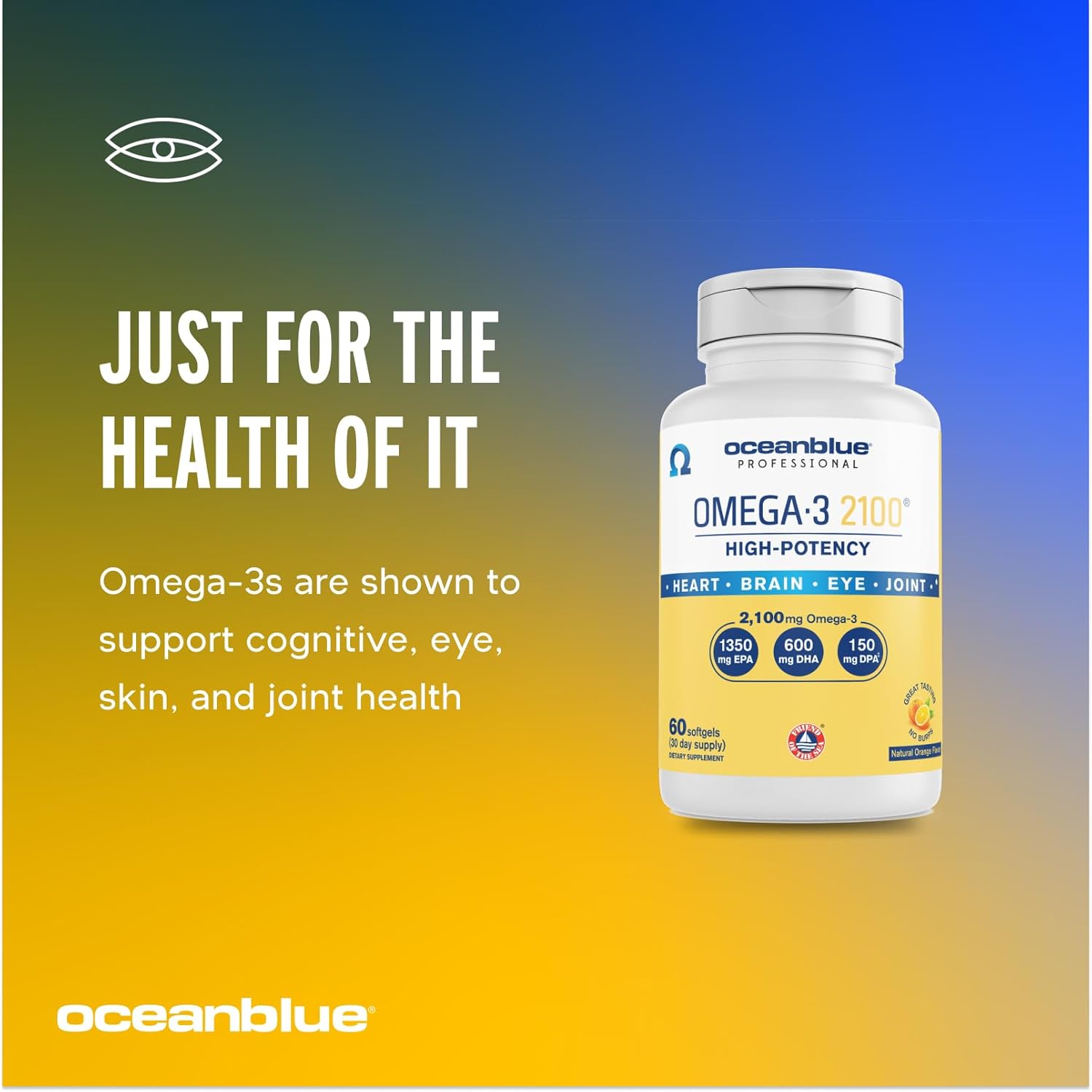 Oceanblue Professional Omega-3 2100 – 138 Ct Bonus Bottle– Triple Strength Burpless Fish Oil Supplement With High-Potency Epa, Dha, Dpa – Wild-Caught – Orange Flavor, 69 Servings : Health & Household