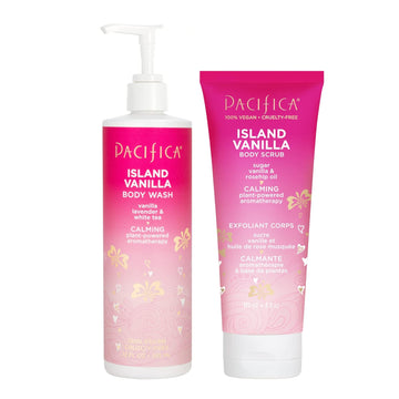 Pacifica Beauty Island Vanilla Body Wash + Exfoliating Scrub, Aloe, Sugar, Rosehip Oil, Hyaluronic Acid, Everyday Cleansing, Bath & Shower Gel, Body Polish, Clean, Vegan + Cruelty & Parben Free