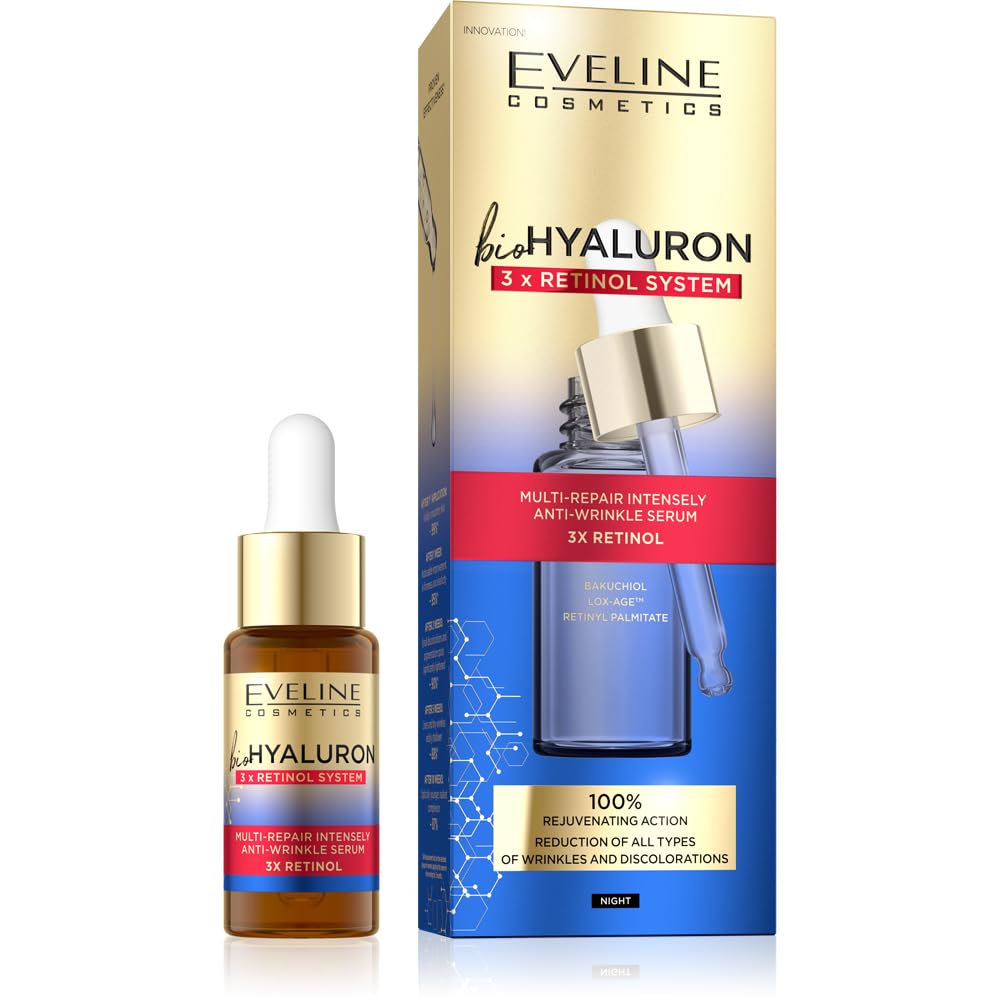 Eveline Cosmetics Biohyaluron 3Xretinol System – Multirepair Anti-Wrinkle Serum | Night Care | Vegan Formula