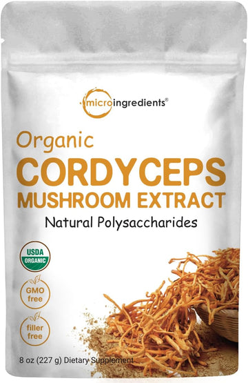 Micro Ingredients Organic Cordyceps Mushroom Extract Powder, 8 Ounces | 100:1 Fruit Body & Mycelium Extract | Active Polysaccharides & Cordycepic Acid | Supports Energy & Immune Health