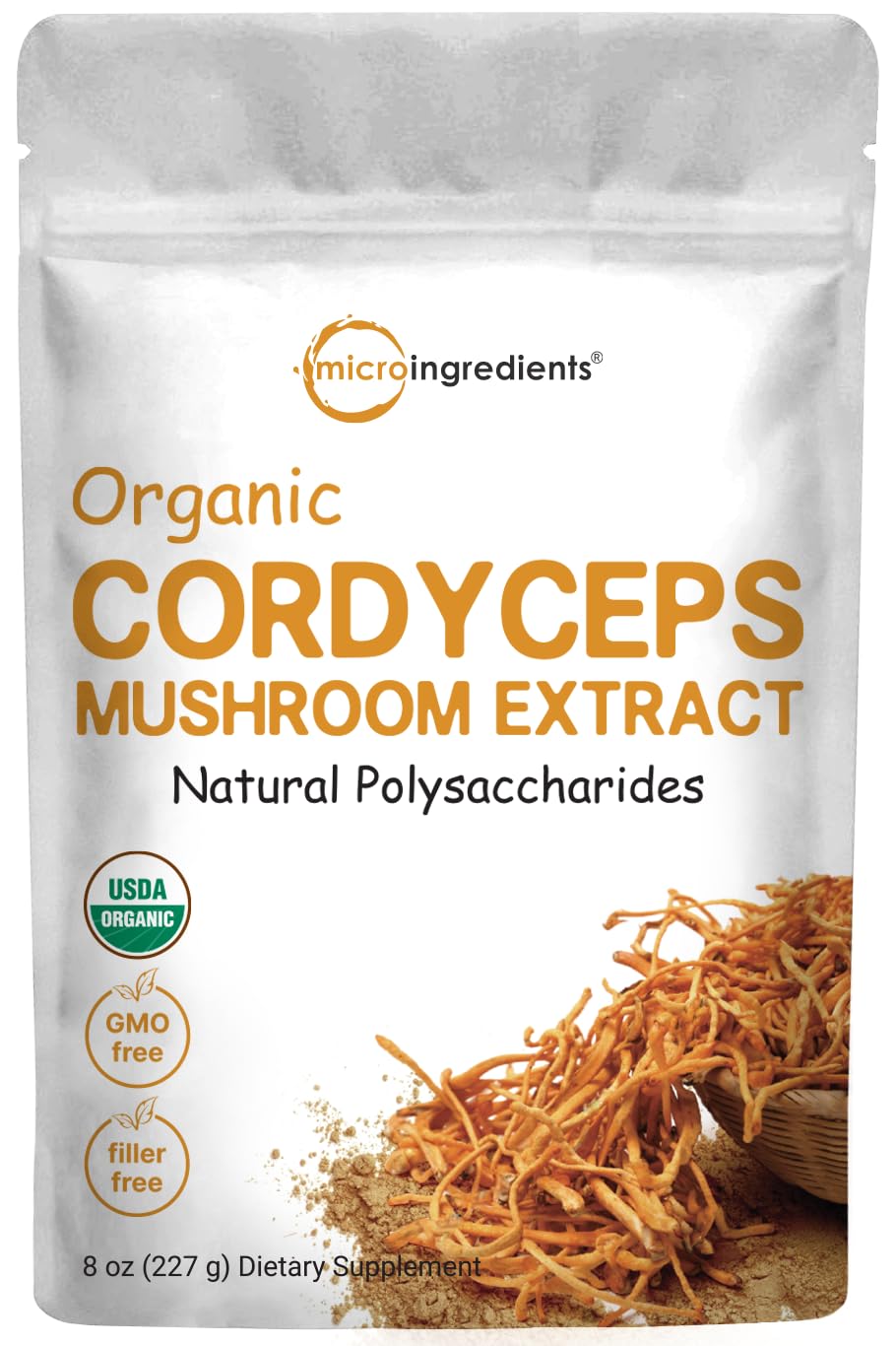 Micro Ingredients Organic Cordyceps Mushroom Extract Powder, 8 Ounces | 100:1 Fruit Body & Mycelium Extract | Active Polysaccharides & Cordycepic Acid | Supports Energy & Immune Health