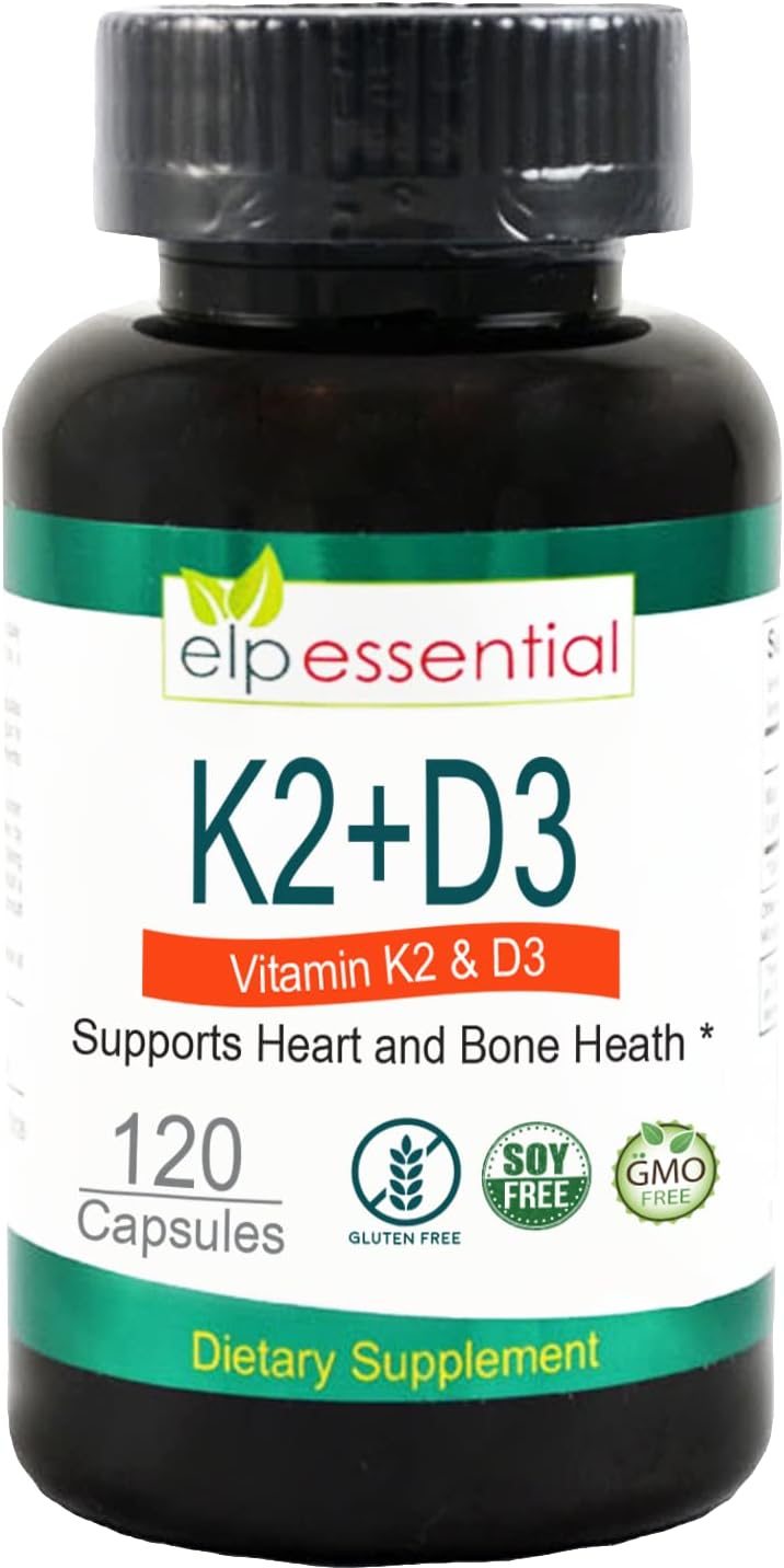 Elp Essential Vitamin K2 With D3 Supplement Bone And Heart Health,Capsules K2+D3 Vitamins 120 Capsules