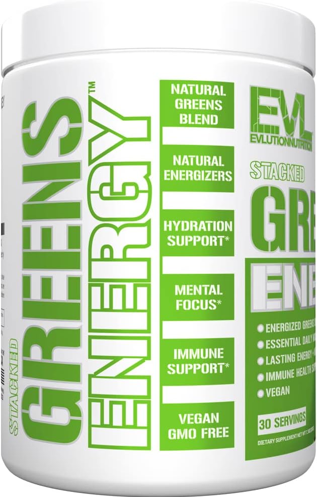 Greens and Superfoods Energy Drink Powder - EVL Super Greens Powder Smoothie Mix with Caffeine Spirulina Chlorella and Wheat Grass - Vegan Greens Superfood Powder for Energy Focus and Immunity : Health & Household