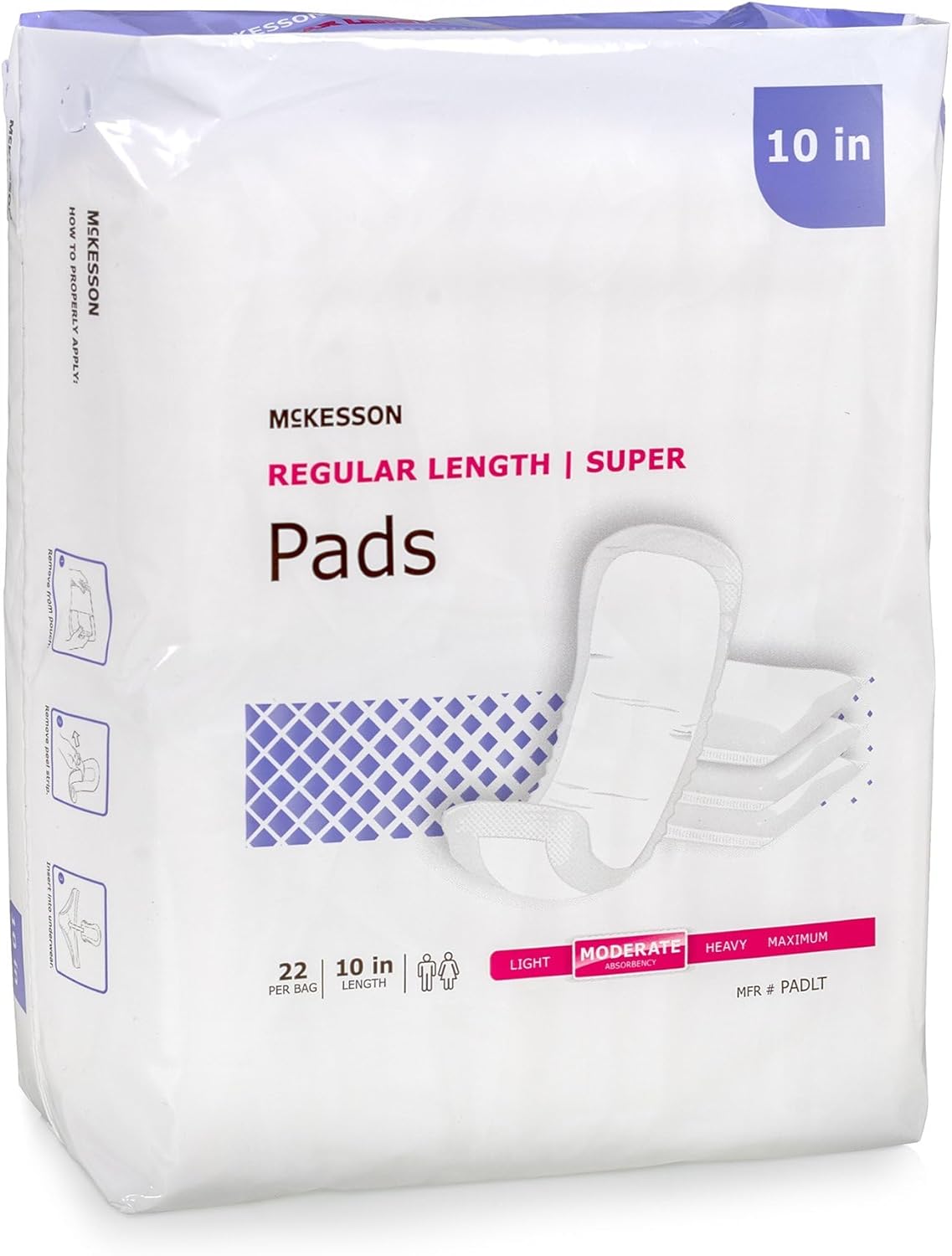 McKesson Super Pads for Women, Incontinence, Moderate Absorbency, 8 1/2 in, 22 Count, 1 Pack