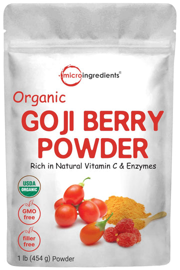 Organic Goji Powder, 16 Ounces | 100% Natural Fruit Source | Sulfate & Additive Free | Great Flavor For Drinks, Snacks, & Beverages | Non-Gmo & Vegan